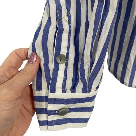 Pilcro and the Letterpress Blue White Striped Button Up Tie Back Blouse Size 6 - Picture 3 of 10